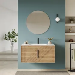 Mobile bagno sospeso con ante 100 cm rovere acero cannettato con lavabo e specchio - Mida