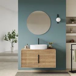 Mobile bagno sospeso con ante 100 cm rovere acero cannettato con top - Mida