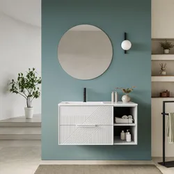 Mobile bagno sospeso con cassetti e vani a giorno 100 cm bianco opaco cannettato con lavabo e specchio - Mida