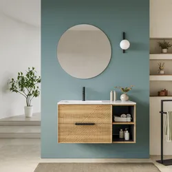 Mobile bagno sospeso con cassetti e vani a giorno 100 cm rovere acero cannettato con lavabo e specchio - Mida