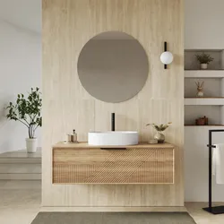 Mobile bagno sospeso con cassetto 120 cm rovere acero cannettato con top - Mida