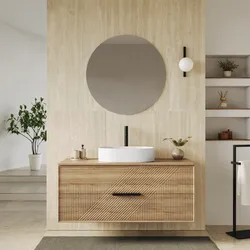 Mobile bagno sospeso con cassetti 120 cm rovere acero cannettato con top - Mida