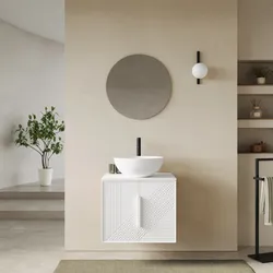 Mobile bagno sospeso con ante 60 cm bianco opaco cannettato con top e specchio - Mida