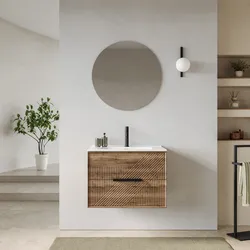 Mobile bagno sospeso con cassetti 70 cm rovere america cannettato con lavabo e specchio - Mida