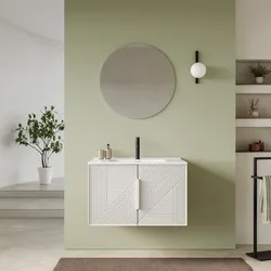 Mobile bagno sospeso con ante 80 cm bianco opaco cannettato con lavabo e specchio - Mida