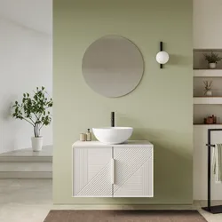 Mobile bagno sospeso con ante 80 cm bianco opaco cannettato con top e specchio - Mida