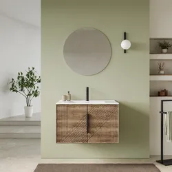 Mobile bagno sospeso con ante 80 cm rovere america cannettato con lavabo e specchio - Mida