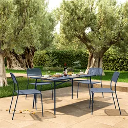 Set pranzo con tavolo 150x80 cm e 4 sedie in acciaio blu oceano - Faber