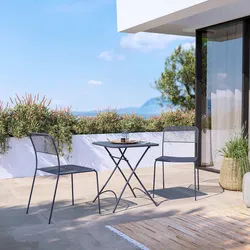 Set bistrot con tavolo pieghevole 60x60 cm e 2 sedie in acciaio blu oceano - Faber