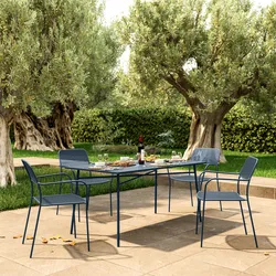 Set pranzo con tavolo 150x80 cm e 4 sedie con braccioli in acciaio blu oceano - Faber