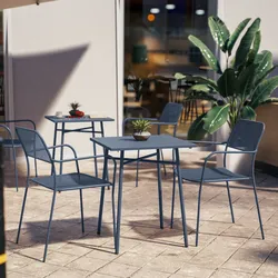 Set bistrot con tavolo 60x60 cm e 2 sedie con braccioli in acciaio blu oceano - Faber