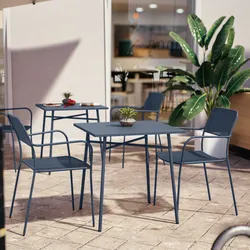 Set bistrot con tavolo 70x70 cm e 2 sedie con braccioli in acciaio blu oceano - Faber