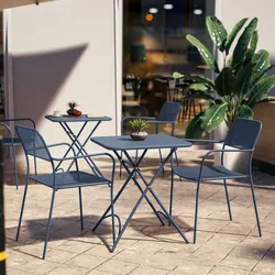 Set bistrot con tavolo pieghevole 60x60 cm e 2 sedie con braccioli in acciaio blu oceano - Faber