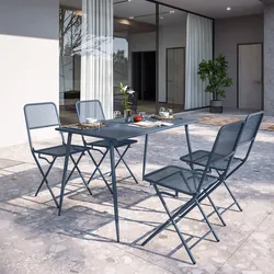 Set pranzo con tavolo 120x70 cm e 4 sedie pieghevoli in acciaio blu oceano - Faber