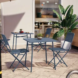 Set bistrot con tavolo 70x70 cm e 2 sedie pieghevole in acciaio blu oceano - Faber