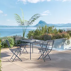 Set pranzo con tavolo 80x80 cm e 4 sedie pieghevoli in acciaio blu oceano - Faber