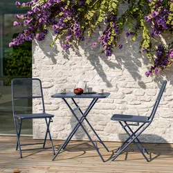 Set bistrot con tavolo pieghevole 60x60 cm e 2 sedie pieghevoli in acciaio blu oceano - Faber