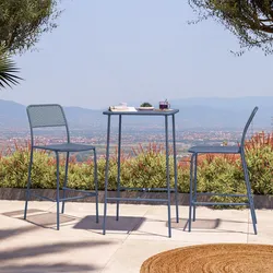 Set bistrot con tavolo alto 60x60 cm e 2 sgabelli in acciaio blu oceano - Faber