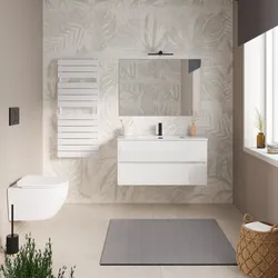 Mobile bagno sospeso con cassetti 100 cm bianco lucido con lavabo e specchio - Cuki