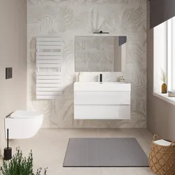 Mobile bagno sospeso 100 cm bianco lucido a due cassetti con lavabo integrato e specchio - Cuki