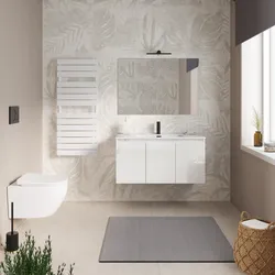 Mobile bagno sospeso con ante 100 cm bianco lucido con lavabo e specchio - Cuki