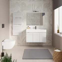 Mobile bagno sospeso 100 cm bianco lucido a tre ante con lavabo integrato e specchio - Cuki