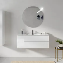 Mobile bagno sospeso 120 cm bianco lucido con 2 cassetti e lavabo con specchio - Cuki