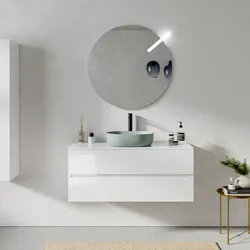 Mobile bagno sospeso 120 cm bianco lucido con 2 cassetti e top con specchio - Cuki