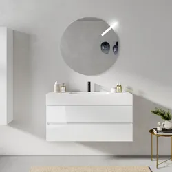 Mobile bagno sospeso 120 cm bianco lucido 2 cassetti con lavabo in resina a specchio - Cuki
