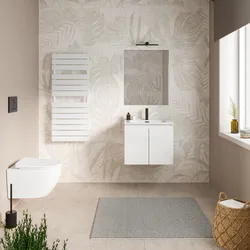 Mobile bagno sospeso 60 cm bianco lucido con lavabo e specchio - Cuki