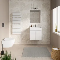 Mobile bagno sospeso 60 cm bianco lucido con lavabo integrato e specchio - Cuki