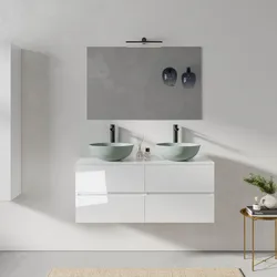 Mobile bagno sospeso 120 cm bianco lucido con 4 cassetti e top con specchio - Cuki