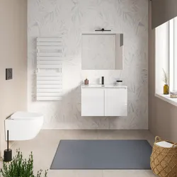 Mobile bagno sospeso con ante 80 cm bianco lucido con lavabo e specchio - Cuki