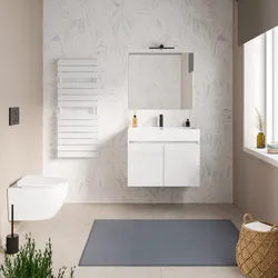 Mobile bagno sospeso 80 cm bianco lucido con lavabo integrato e specchio - Cuki