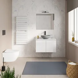 Mobile bagno portalavabo sospeso con ante 80 cm bianco lucido e specchio - Cuki