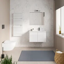 Mobile bagno sospeso 80 cm bianco lucido con ante e lavabo dx con specchio - Cuki