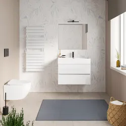 Mobile bagno sospeso 80 cm a due cassetti bianco lucido con lavabo integrato e specchio - Cuki