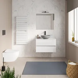 Mobile bagno portalavabo sospeso con cassetti 80 cm bianco lucido e specchio - Cuki
