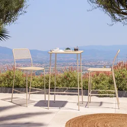Set bistrot con tavolo alto 60x60 cm e 2 sgabelli in acciaio vaniglia - Faber