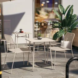 Set bistrot con tavolo 60x60 cm e 2 sedie in acciaio vaniglia - Faber