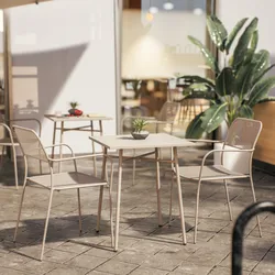 Set bistrot con tavolo 60x60 cm e 2 sedie con braccioli in acciaio vaniglia - Faber