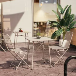 Set bistrot con tavolo 60x60 cm e 2 sedie pieghevoli in acciaio vaniglia - Faber