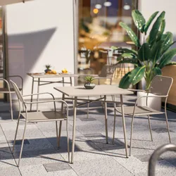 Set bistrot con tavolo 70x70 cm e 2 sedie con braccioli in acciaio vaniglia - Faber