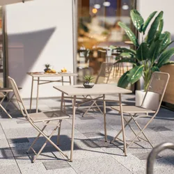 Set bistrot con tavolo 70x70 cm e 2 sedie pieghevole in acciaio vaniglia - Faber