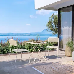 Set bistrot con tavolo pieghevole 60x60 cm e 2 sedie in acciaio vaniglia  - Faber