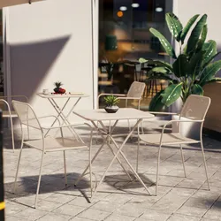 Set bistrot con tavolo pieghevole 60x60 cm e 2 sedie con braccioli in acciaio vaniglia - Faber