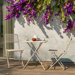 Set bistrot con tavolo pieghevole 60x60 cm e 2 sedie pieghevoli in acciaio vaniglia - Faber