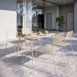 Set pranzo con tavolo 120x70 cm e 4 sedie in acciaio vaniglia - Faber