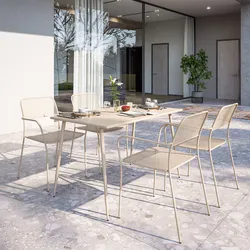 Set pranzo con tavolo 120x70 cm e 4 sedie con braccioli in acciaio vaniglia - Faber