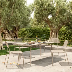 Set pranzo con tavolo 150x80 cm e 4 sedie in acciaio vaniglia - Faber